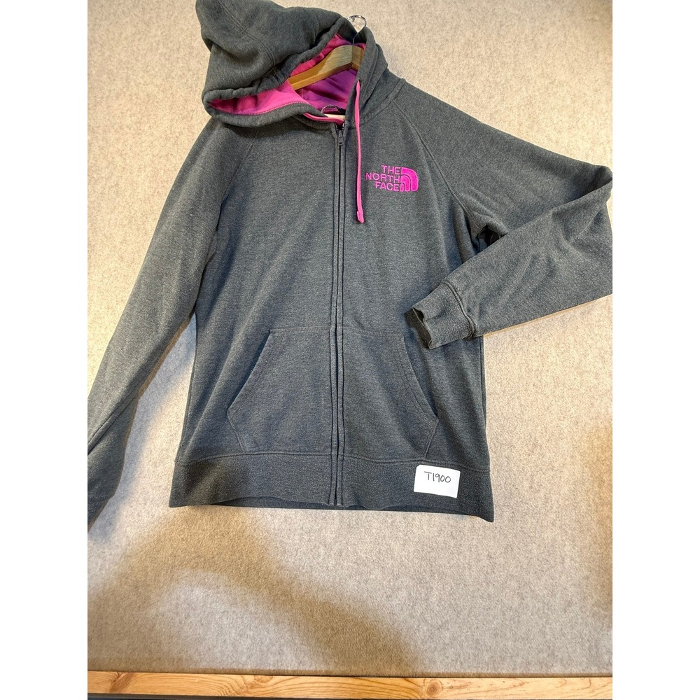 The‎ North Face Womens Grey Pink Full Zip Hoodie Fleece Sweatshirt Large T1900